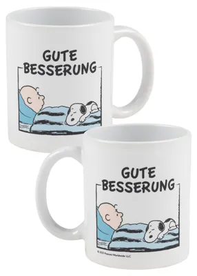 Produktbild von The Peanuts Snoopy Tasse - Gute Besserung Kaffeetasse Becher Kaffeebecher aus Keramik Weiß 320 ml