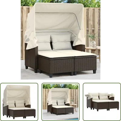 Produktbild von The Living Store Gartensofa 2-Sitzer mit Dach und Hockern Braun Poly Rattan