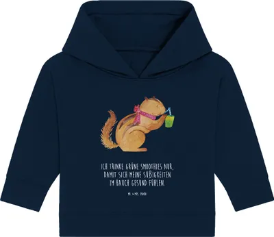 Produktbild von Mr. & Mrs. Panda Organic Baby Hoodie Eichhörnchen Smoothie 12. - 18. Monat - French Navy - Geschenk, Streifenhörnchen, Kapuzenshirt, Green Smoothies, Abnehmen, Diät