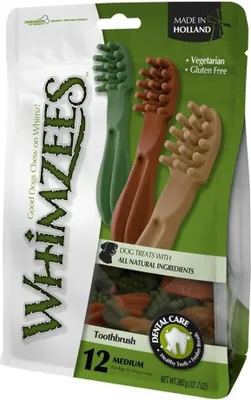 Produktbild von WHIMZEES Zahnbürste M, 12 Stück, Kaustangen für mittelgroße Hunde, getreidefrei