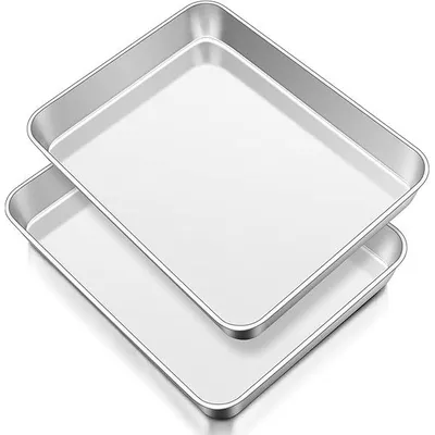 Produktbild von Backblech, Edelstahl Rechteckig Auflaufform Backform 2er Set, Tiefes Ofenblech Kuchenblech für Lasagne Brownie, Gesund & Spülmaschinenfest, 31,5 x 24,8 x 5cm