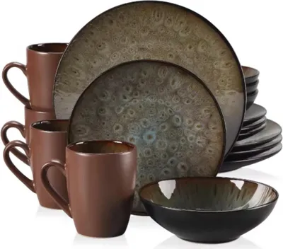 Produktbild von Ventina Serviesset – 16-teilig – 4 Personen – Braun – Essteller, Frühstücksteller und tiefe Teller