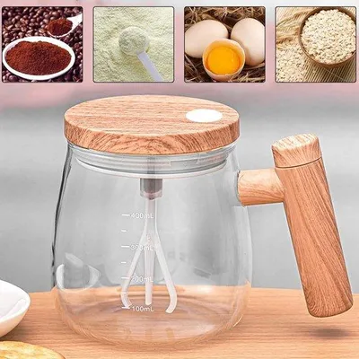 Zdjęcie produktu dla Elektryczny kubek do kawy o pojemności 400 ml, przezroczysty, z pokrywką i wyjmowanym mieszadłem, do kawy, mleka, smoothie itp.