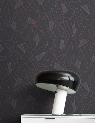 Produktbild von NEWROOM Tapete Schwarz Vliestapete Leicht Glänzend - Mustertapete Grafisch Anthrazit Rot Grafisch Linien Geometrisch
