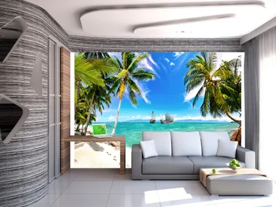 Produktbild von Vlies Fototapete Strand und Meer 400x280 cm Tapeten Wandtapete XXL Natur Tropen Landschaft Palmen 10110903-20