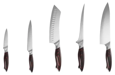 Obrázok produktu pre Sada kuchárskych nožov SucceBuy, pozostávajúca z 5 kusov, vyrobená z kvalitnej nehrdzavejúcej ocele, odolná a koróziou odolná, s ergonomickými a pevnými rukoväťami pre presné krájanie