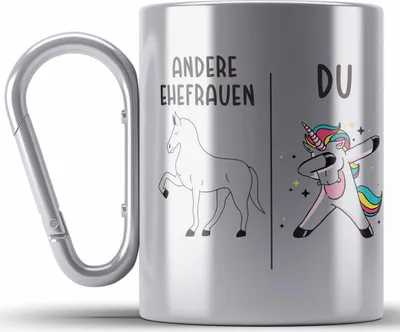 Produktbild von Trendation - Beste Ehefrau Edelstahl Tasse Karabiner Geschenk Sprüche Geburtstagsgeschenk Geburtstag (Silber)