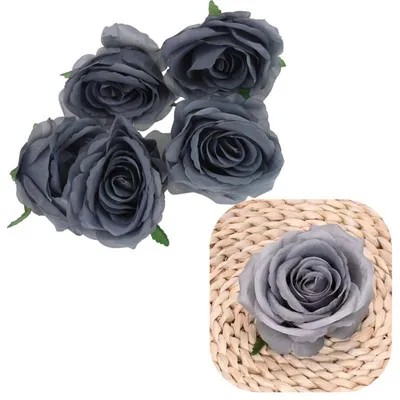 Produktbild von Rosenkopf Kunstblumen für Arrangement Dekoration 5 Stück - Grau