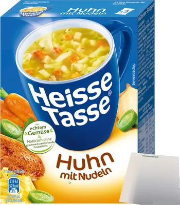 Produktbild von Erasco Heisse Tasse Huhn mit Nudeln 1er Pack (3 Beutel a 12,2g) + usy Block