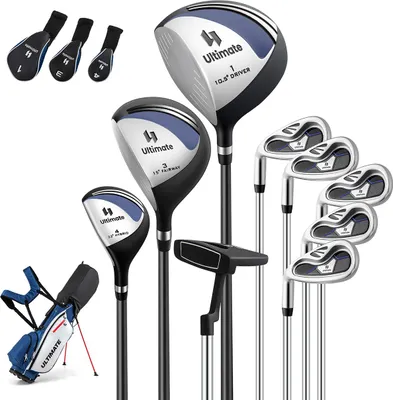 Zdjęcie produktu dla Zestaw kijów golfowych COSTWAY, 9-częściowy zestaw golfowy z torbą golfową, pokrowiec przeciwdeszczowy, putter, driver, fairway, hybryda i żelazka, zestawy kijów golfowych, zestaw golfowy, niebieski