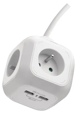 Obrázok produktu pre EMOS Predlžovací kábel - kocka 1,9 m / 4 zásuvky / biely / PVC / s USB / 1 mm2