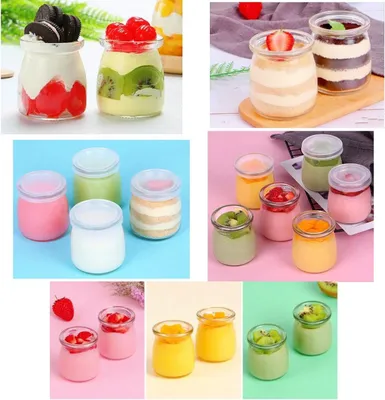 Produktbild von Set von 6 Glasbehältern mit Deckeln 200ml - Ideal für Joghurt, Pudding und Desserts
