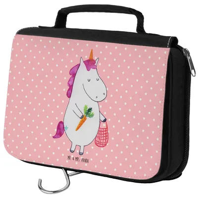 Produktbild von Mr. & Mrs. Panda Schminktasche Einhorn Vegan - Rot Pastell - Geschenk, Gesund Leben, Kosmetiktasche, Veganer, kulturtäschchen, Unicorn, beauty case, Rohkost, Veganismus