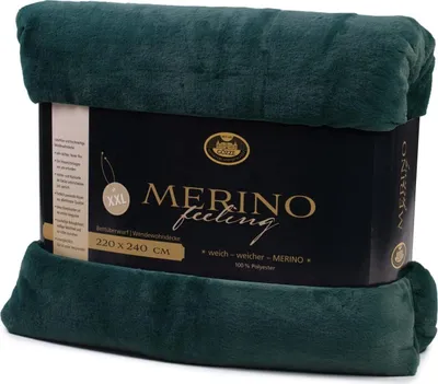 Produktbild von Gözze Merino Wendewohndecke dunkelgrün 220 x 240 cm