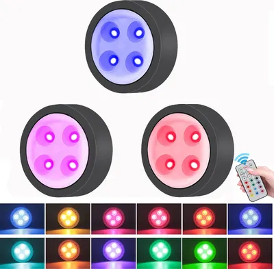 Produktbild von 3 Stück LED Nachtlicht RGB Dimmbar Schrankleuchten Batteriebetrieben Unterbauleuchten mit Fernbedienung für Schlafzimmer, Flur, Treppe, Küche