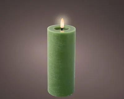 LED Echtwachskerze 7 x 19cm mit Timer Rustik Grün / Warmweiß