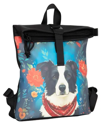 Produktbild von New Rebels Rolltop Cityrucksack Los Angeles – Stylischer Rolltop Rucksack mit Border Collie-Design, Wasserabweisend & Praktisch