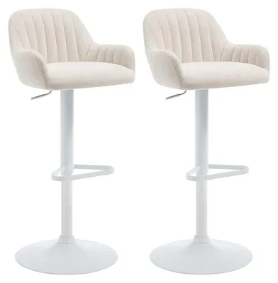 Produktbild von 2er-Set Barhocker aus Stoff und weißem Metall - Höhenverstellbar - Creme - ELEANA