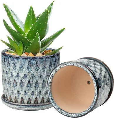 Obrázok produktu pre Keramické kvety pre sukulenty, sada 2 ks, 14 cm, s otvormi