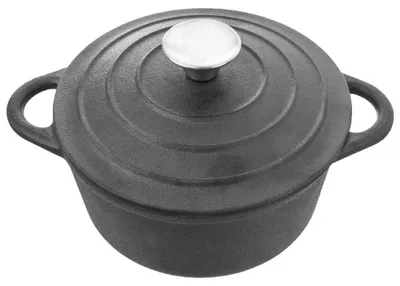 Obrázek produktu pro Hrnec z litiny – průměr 23 cm – objem 4–5 litrů – s víkem – vhodný pro plynové a indukční sporáky – černý