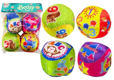 Image de Lot de 4 balles souples colorées éducatives avec hochet