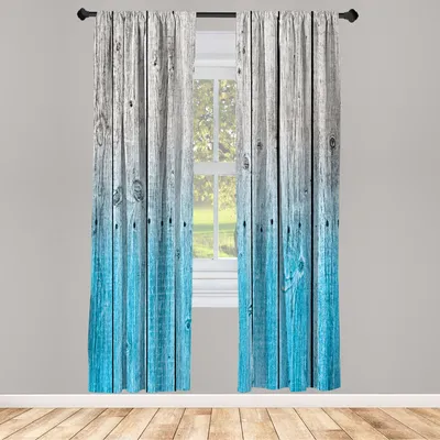 Produktbild von ABAKUHAUS Rustikal Vorhänge 2 Panel Set für Wohnzimmer Schlafzimmer Dekor, Holzplatten Hintergrund Digital Ton Effekt Landhaus Kunst Bild, 150 cm x 245 cm, Blau Grau