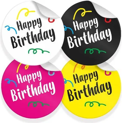 Produktbild von 24x Sticker Happy Birthday Mix (Motiv 39) 4cm Geschenk Aufkleber runde Spruch Et