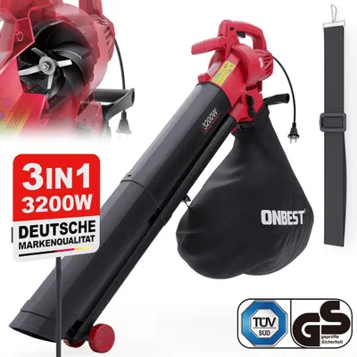 Produktbild von ONBEST LV3245 Laubbläser Elektro | 3in1 Laubsauger | 3200W | 45L Fangsack | 270 km/h | Laubhäcksler 10:1