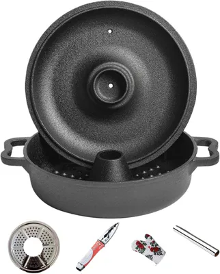Image de Casserole en fonte - Pot de cuisson et de mijotage - Idéale pour le camping et la cuisine - Revêtement antiadhésif - 26 x 26 cm - Noire