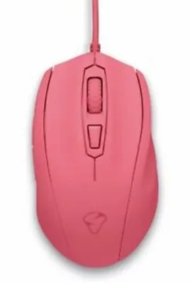 A pink computer mouse is shown from a top-down perspective against a white background.