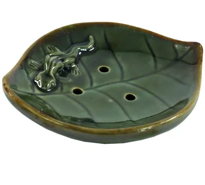 Produktbild von Keramik Räucherteller `Blatt` - Modell 8, Grün, 2,5*13*11,5 cm, Räucherstäbchen Halter