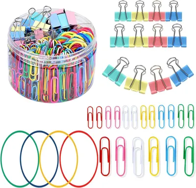 Produktbild von Bunte Büroklammern, Binderclips, 240-teiliges Büroklammer-Set mit Gummibändern und Binderklemmen für Büro, Schule, Dokumentenorganisation, Heimorganisation