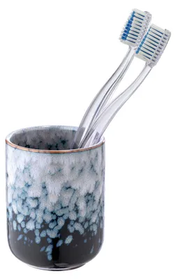 Produktbild von WENKO Keramik Zahnputzbecher Rosali in Blau 7,5 x 9,5 cm