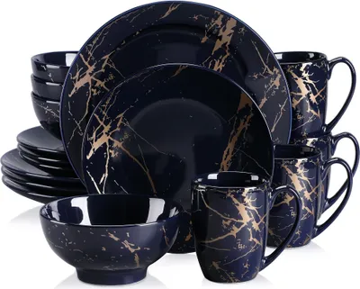 Obrázek produktu pro Porcelánový jídelní servis, LOVECASA 16dílný barevný kombinovaný jídelní servis, jídelní sada pro 4 osoby, jídelní talíře, šálky, dezertní talíře a misky
