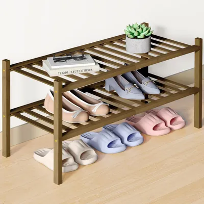 Productafbeelding van Schoenenrek bamboe, 2 niveaus, walnootkleur, stapelbaar, ruimtebesparend