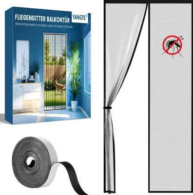 Obrázok produktu pre Magnetická sieť proti hmyzu na balkónové dvere a terasové dvere, sklolaminát, čierna, 90 x 200 cm