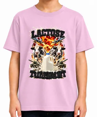 Immagine prodotto di Maglietta per bambini, rosa, taglia 104, con scritta "Latte per intolleranti al lattosio, marca Action, modello "Explosion", scritta "Panzer Milchtrinker" (bevitore di latte corazzato)"