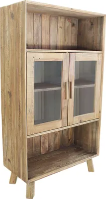 Immagine prodotto di Milani Home - credenza con vetrina di design moderno in legno di pino riciclato massiccio stile moderno vintage - Marrone