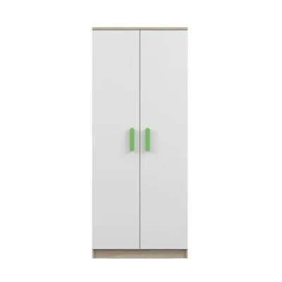 Produktbild von Drehtürenschrank JONAS 06 – Kinderschrank 80 cm Sonoma/Weiß mit grünen Griffen