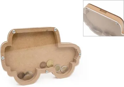 Obrázok produktu pre Hobbygruppe – Priehľadná dekoratívna pokladnička v tvare auta z MDF, 25,2 x 16,5 x 1,6 cm