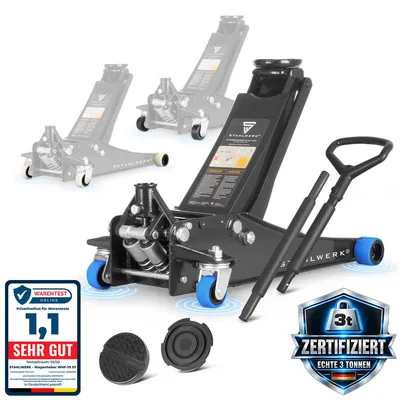 Produktbild von STAHLWERK Wagenheber 3 t 73-500mm Rangierwagenheber blaue Silent-Gummirollen
