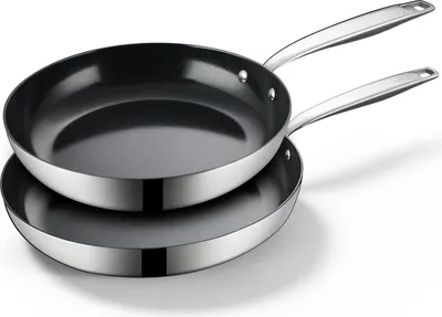Produktbild von BE living Pfannenset aus Edelstahl – Ø 24 & 28 cm – Keramik – Induktion – -frei Antihaftbeschichtung – Bratpfanne – Essential Series