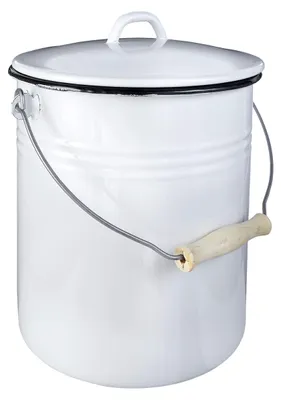 Immagine prodotto di Omgoods - Contenitore per rifiuti in smalto con coperchio, 10 litri, bianco