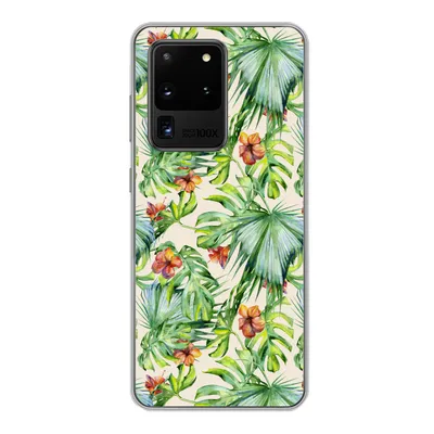 Produktbild von MuchoWow® Handyhülle Schutzhülle Hülle für Samsung Galaxy S20 Ultra Blume - Blatt - Muster Silikon Softcase Handy Hülle - Karteninhaber