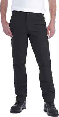 A person wearing black pants and black boots, shown from the waist down.