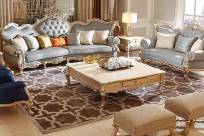 Immagine prodotto di Classico salotto blu-beige con divani Chesterfield