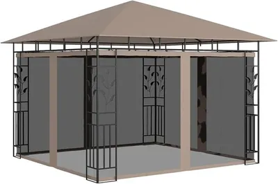 Produktbild von Pavillon mit Moskitonetz, Faltpavillon, Pergola, Partyzelt, Standmarkise, Sonnenzelt, Garten Pavillion, Grillpavillon, 3x3x2,73 m Taupe 180 g/m?