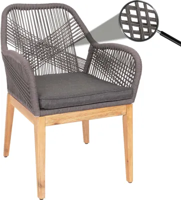 Image de Chaise de jardin HWC-H56b, fauteuil Outdoor chaise, résistant aux intempéries corde tressée bois acacia ~ gris coussin anthracite