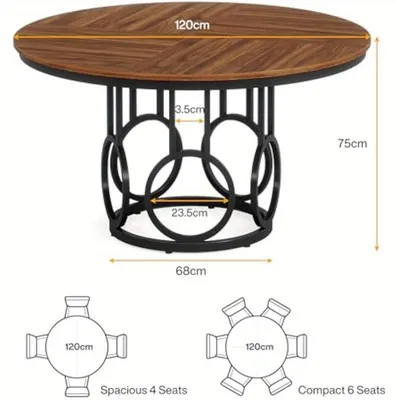 Immagine prodotto di Tavolo rotondo - Tavolo da pranzo - Tavolo da cucina - Tavolo rotondo - Tavolo per la sala da pranzo - Design rustico moderno