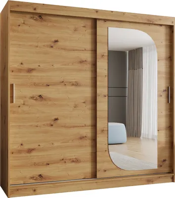 Produktbild von MEBLE KRYSPOL LUCY 200 Kleiderschrank mit zwei Schiebetüren für Schlafzimmer – moderner Aufbewahrungsschrank mit Kleiderstange und Regalen – 200x200x62cm - Artisan